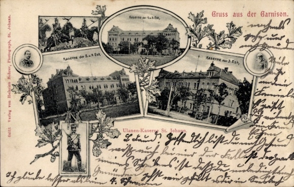 Postcard St. Johann Saarbrücken in Saarland, garrison, Uhlan barracks, squadron building