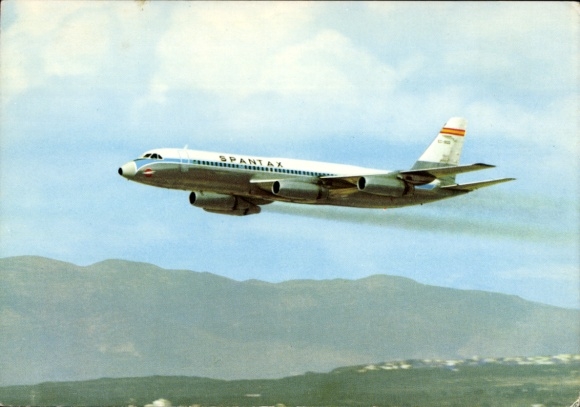 Postcard Spanish passenger aircraft of Spantax, Convair CV 990 A Coronado