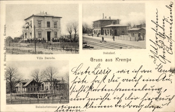 Ak Krempe in Holstein, Villa Baroda, Bahnhof Gleisseite, Bahnhofstraße