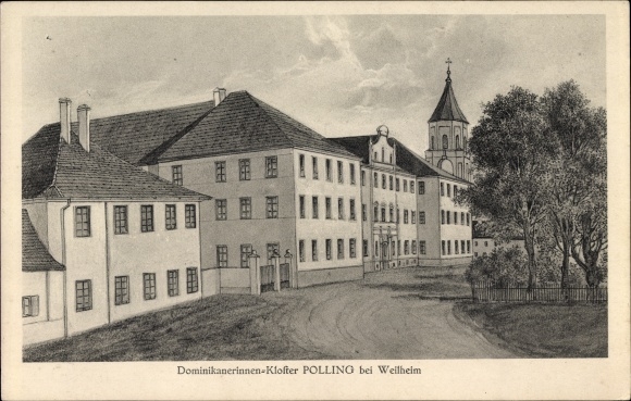 Kunstenaarskaart Polling in de wijk Weilheim in Schongau, Opper-Beieren, Dominicanenklooster, buitenaanzicht