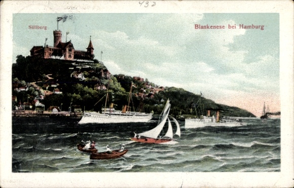 Ak Hamburg Altona Blankenese, Süllberg mit Gasthaus, Boote, Dampfer