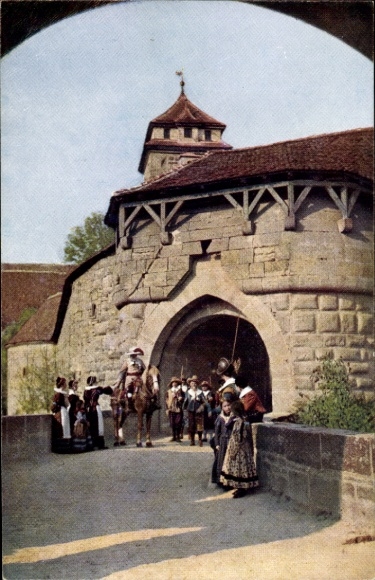 Postcard Rothenburg ob der Tauber, rider from the Spital-Bastei