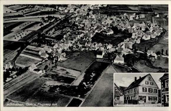 Postcard Mühlhausen in Upper Franconia Middle Franconia, aerial photograph, general store Stirnweiss