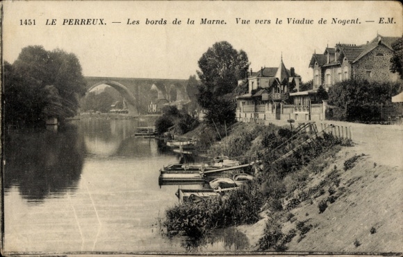 Ak Le Perreux sur Marne Val de Marne, Viaduc de Nogent, Bords de la Marne, Schiffe, Aussicht.