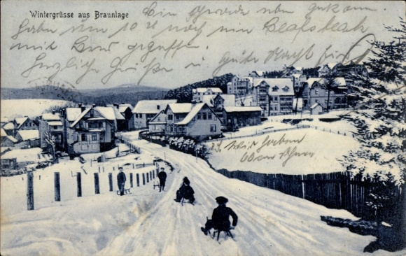 Ak Braunlage im Oberharz, Kinder fahren Schlitten