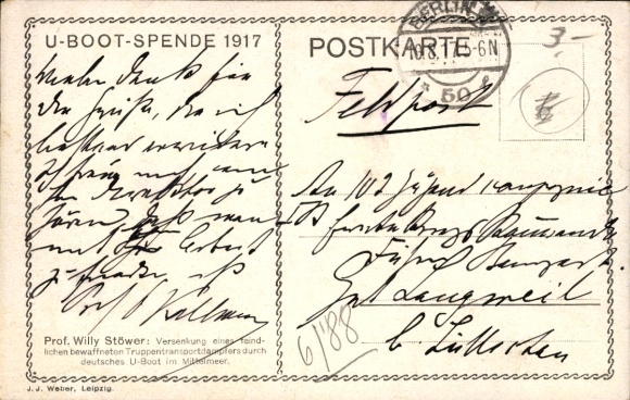 Künstler Ak Stöwer, Willy, Deutsches U Boot, Versenkung eines Truppentransportdampfers