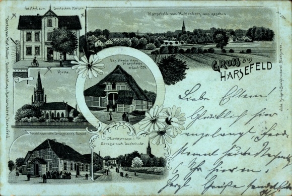 Ak Harsefeld in Nedersaksen, stadsgezicht vanaf Mühlenblick, kerk, gebouwen