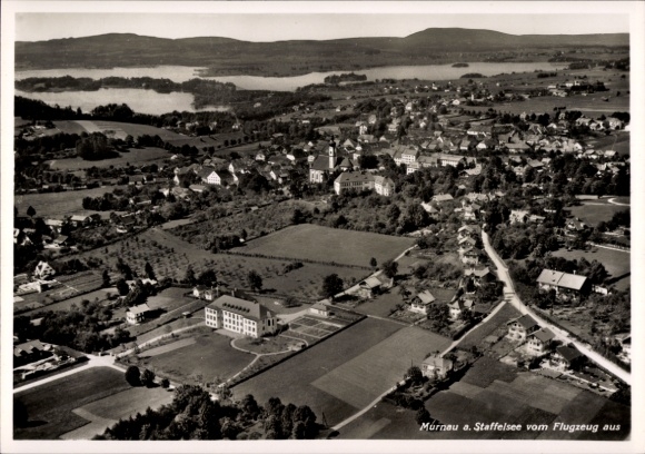 Postcard Murnau am Staffelsee, aerial view of landscape, houses