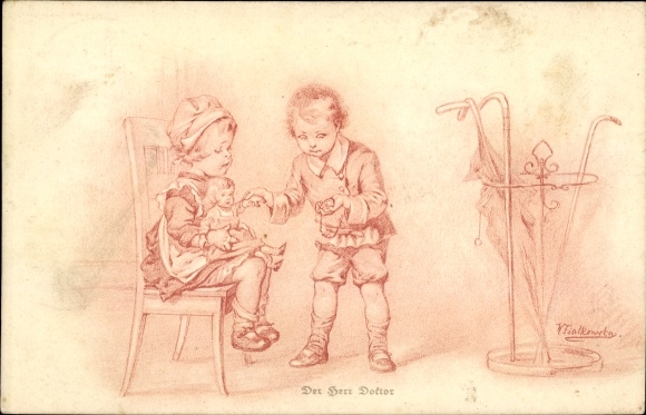 Künstler Ak Fialkowska, Wally, Der Herr Doktor, Kinder