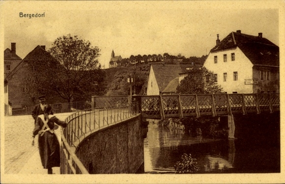Postcard Hamburg Bergedorf, partial view, bridge
