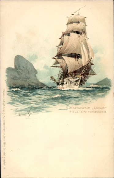 Künstler Litho Bohrdt, Hans, Segelschulschiff Stosch Rio de Janeiro verlassend
