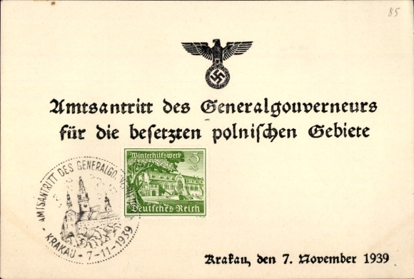 KP Kraków Kraków Polska, inauguracja Generalnego Gubernatora na okupowane ziemie polskie w 1939 r