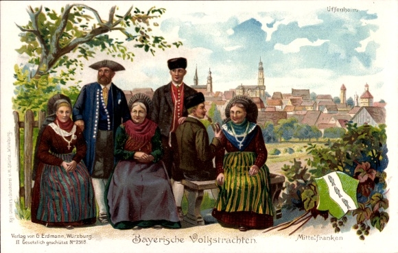 Chromo-Litho Uffenheim in Middle Franconia, Bavarian folk costumes, Middle Franconia