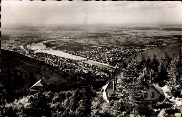 Postcard Heidelberg am Neckar, view of Königstuhl Restaurant, Rhine plain, landscape