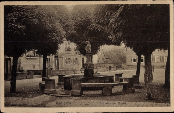 Postcard Büdingen in Hesse, fountain on the market