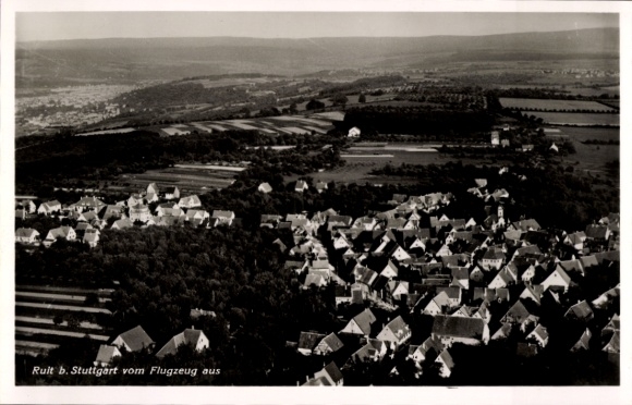 Postcard Ruit near Stuttgart Ostfildern in Baden, aerial view of Ruit, Stuttgart, houses and landscape