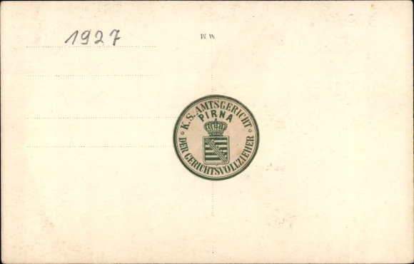 Photo PC Pirna in Saxony, shore area, forest, two men, official seal bailiff 1927