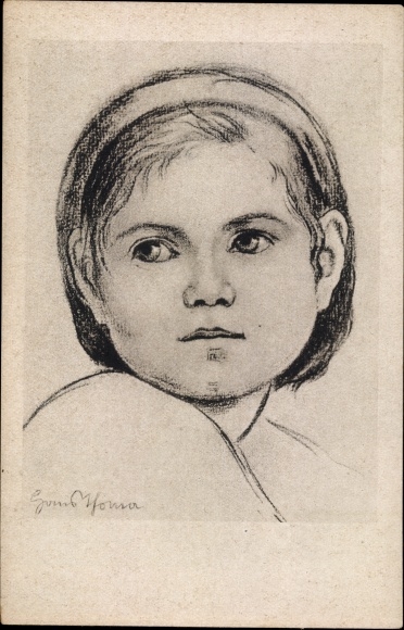 Artist Postcard Thoma, Hans, girl&#39;s head, portrait
