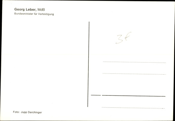 Postcard Georg Leber, Federal Minister of Transport, SPD
