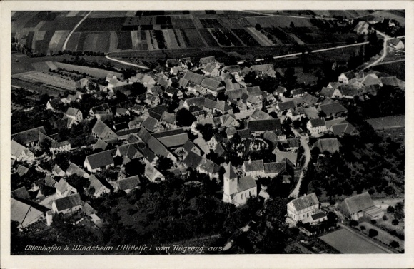 Postcard Ottenhofen Marktbergel in Middle Franconia, aerial photograph Ottenhofen, residential buildings, fields, aircraft