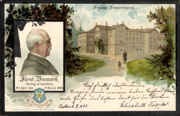 Chromo-Litho Friedrichsruh Aumühle Lower Saxony, Otto von Bismarck, Duke of Lauenburg, Federal Chancellor