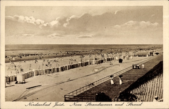 Postcard North Sea resort Juist in East Frisia, North Sea resort New beach wall, beach, beach chairs, coastal
