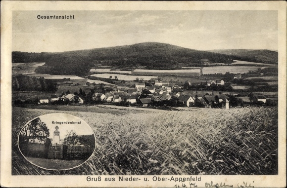 Ak Appenfeld Knüllwald in Hessen, Gesamtansicht, Kriegerdenkmal