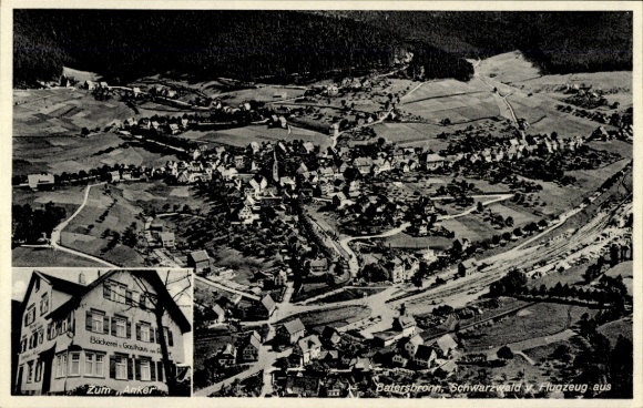 Postcard Baiersbronn in the Black Forest, aerial photograph, inn and bakery zum Anker