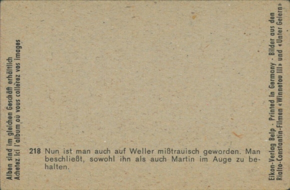 Collector's card Karl May, film scene, Winnetou III, Among Vultures, No. 218