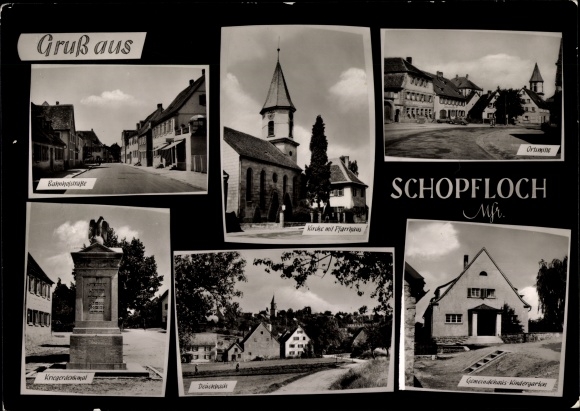 Ak Schopfloch in Mittelfranken, Kirche mit Pfarrhaus