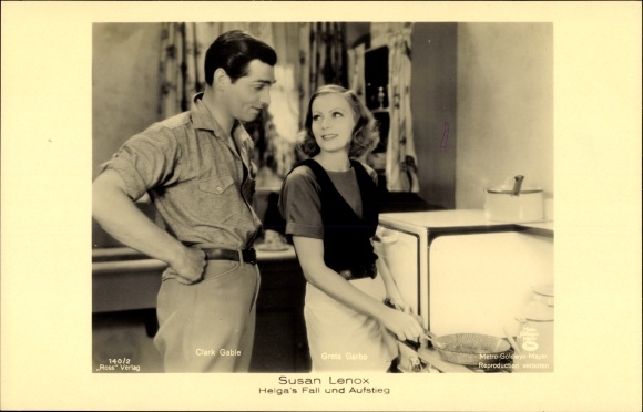 Postcard Actors Greta Garbo and Clark Gable, Susan Lenox, Helga&#39;s fall and rise, film scene