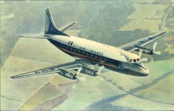 Postcard French passenger aircraft, Air France, Vickers Viscount