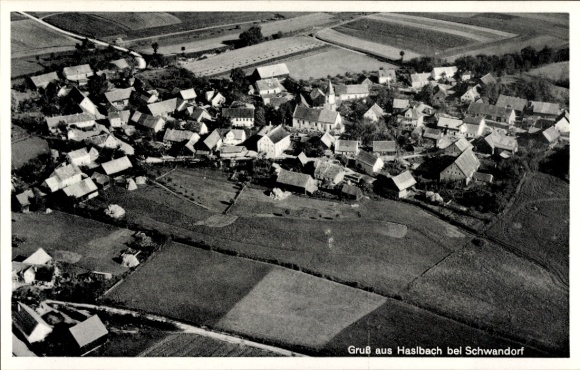 Postcard Haslbach Haselbach Schwandorf in the Upper Palatinate Forest Bavaria, aerial photograph