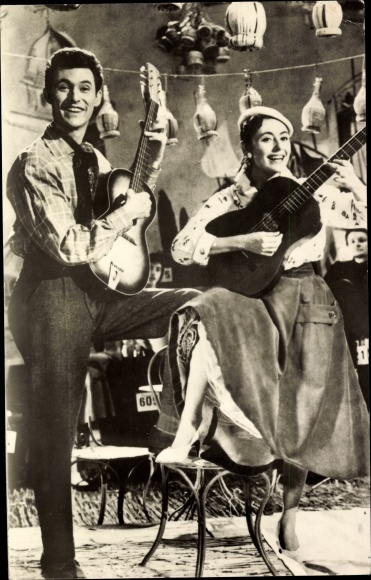 Postcard actress Caterina Valente, actor Silvio Francesco, guitars, Bonjour Kathrin