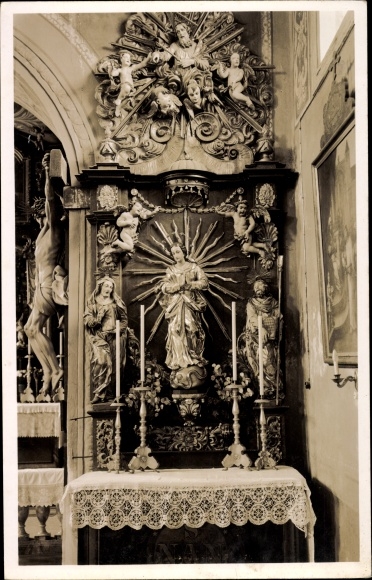 Postcard Lomnitz Wachau Sachsen, Catholic parish church, altar of Mary