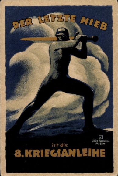 Artist Postcard Last blow is the 8th war bond, man with sword