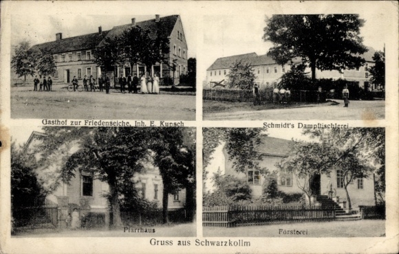 Postcard Schwarzkollm Hoyerswerda in Upper Lusatia, Gasthof zur Friedenseiche, Schmidt's steam carpentry