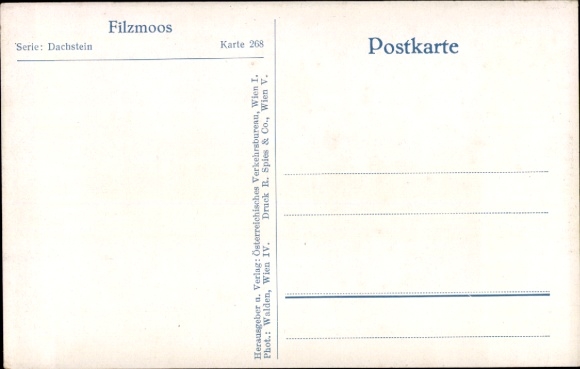 Postcard Filzmoos in Salzburg, landscape with mountains, church, houses, path, trees