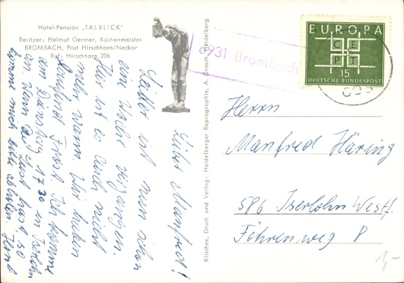 KP Landpoststempel 6931 Brombach