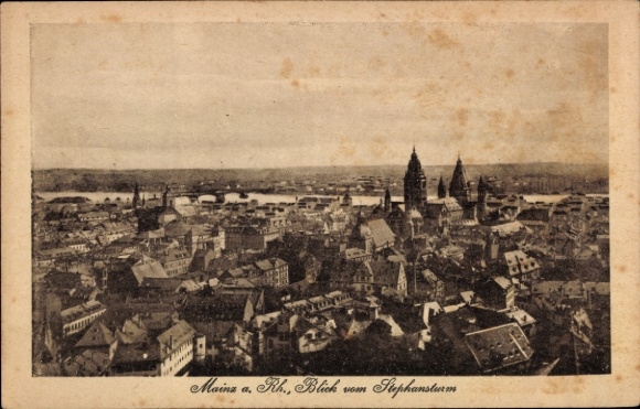 Postcard Mainz am Rhein, view of the city from the Stephansturm