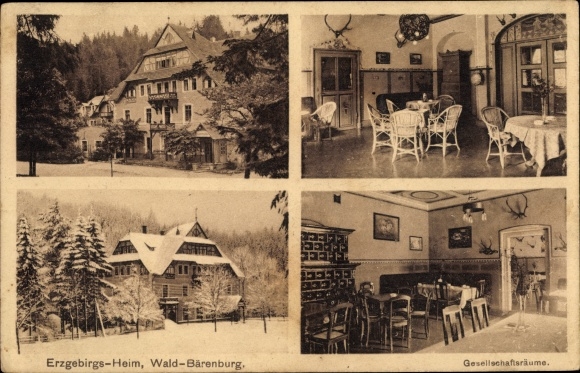 Ak Wald Bärenburg Altenberg im Erzgebirge, Erzgebirgsheim im Sommer u. Winter, Gesellschaftsräume