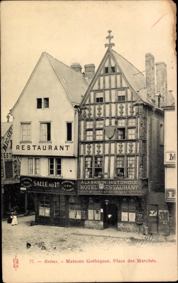 Ak Reims Marne, Restaurant, Salle AD1, Maison Historique, Gebäude, Gothic Houses
