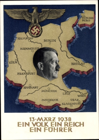 Postal stationery PC small, one people, one empire, one leader, annexation of Austria 1938, Greater Germany