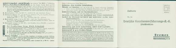 Klapp Postcard advertisement, Deutsche Krankenversicherungs AG, Bremen, excerpt of benefits