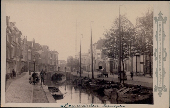 Cabinet Photo Leeuwarden Friesland Netherlands, street section, canal