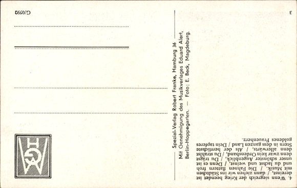 Song Postcard Brave Little Soldier's Wife, Carl Sträßer, German Wehrmacht