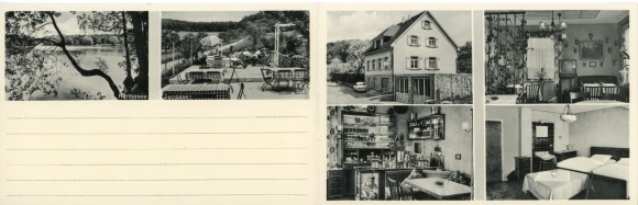 Klapp Postcard Horhausen in the Westerwald, Pension Gaststätte Hermes, interior view, terrace