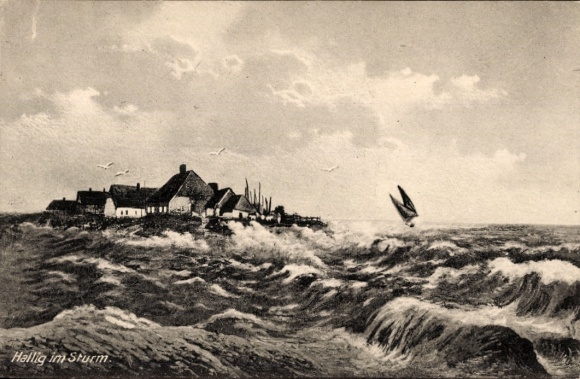 Ak Hallig Oland in Noord-Friesland, golven