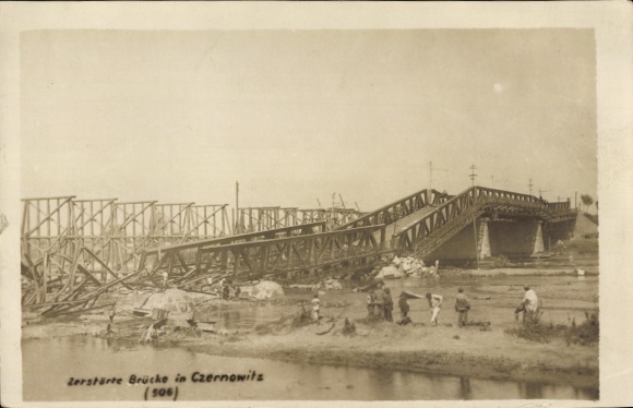 Photo Chernivtsi Chernivtsi Cernăuți Ukraine, destroyed bridge, World War I