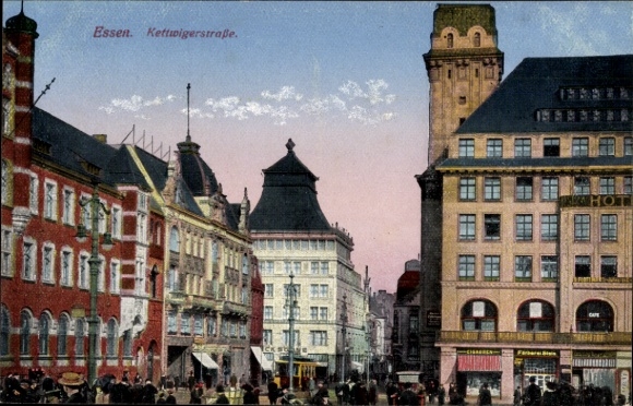 Postcard Essen in the Ruhr area, Kettwiger Straße, tram, shops